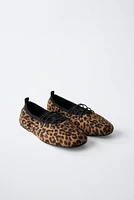 ANIMAL PRINT LACE-UP BALLET FLATS