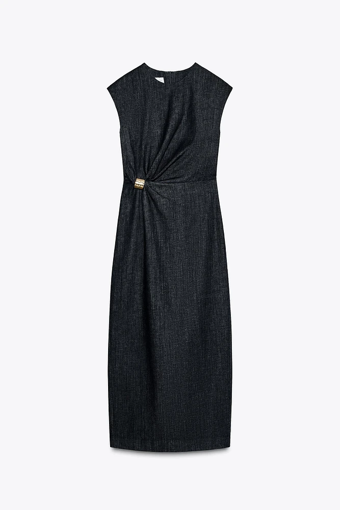 ROBE Z1975 MI-LONGUE EN JEAN AVEC DÉCOR DORÉ