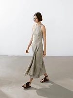 Long check cotton flounce dress