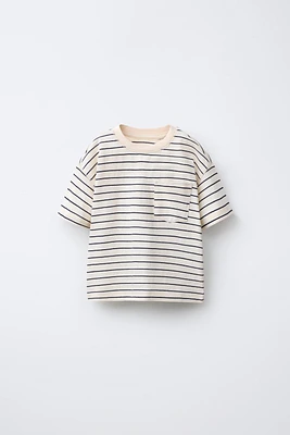 WOVEN STRIPE POCKET T-SHIRT