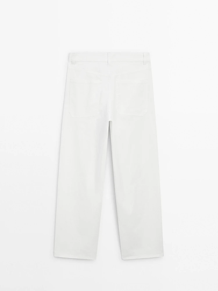 Pantalon straight cropped en coton mélangé