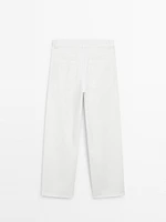 Pantalon straight cropped en coton mélangé