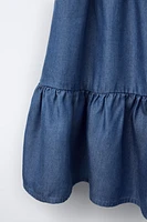 FLOWY ELASTIC TRIM DENIM DRESS