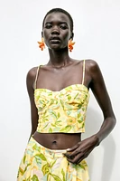 PRINTED LINEN CROP TOP