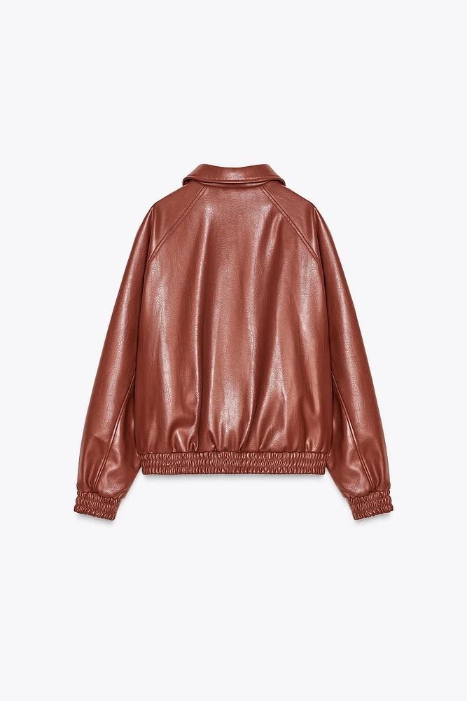 FAUX LEATHER BOMBER JACKET