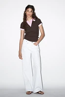 RIBBED PETER PAN COLLAR TOP