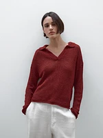 Pull en maille 100 % lin à col polo
