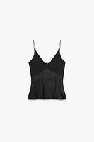 CONTRAST POPLIN PEPLUM TOP