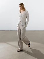 Pinstriped wide-leg linen trousers