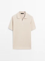 Cotton and linen blend knit V-neck polo shirt