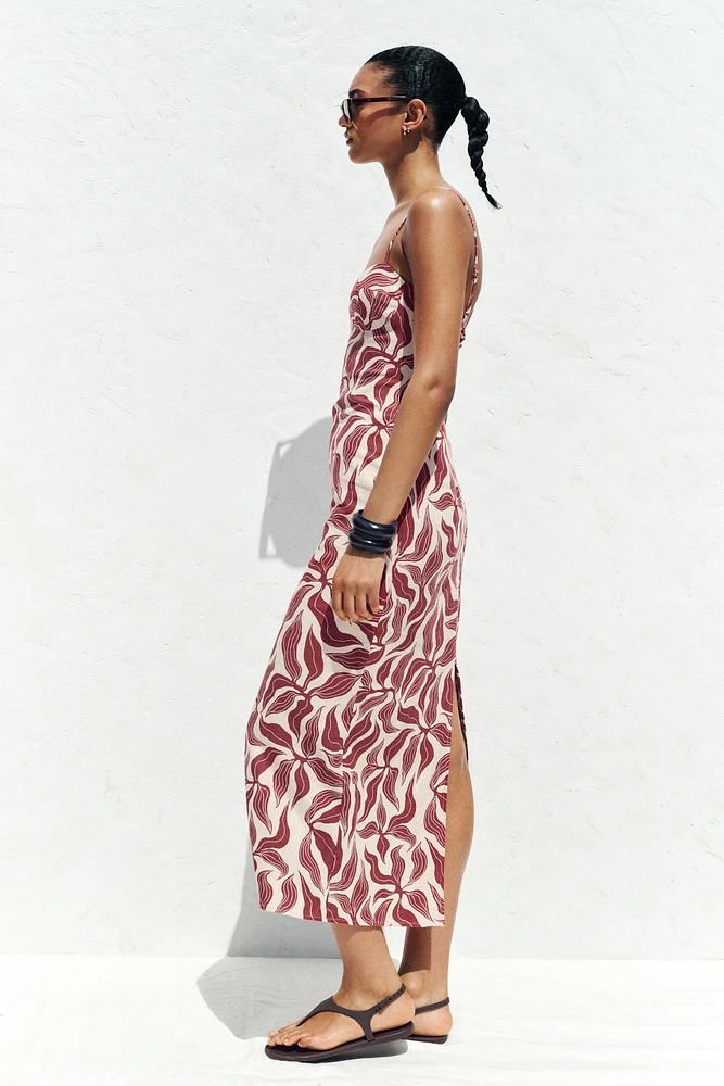 PRINTED RUSTIC LINEN MIDI DRESS