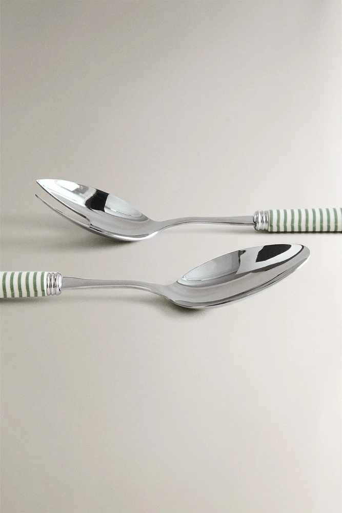 SALAD FLATWARE SET WITH STRIPED HANDLE (SET OF 2)
