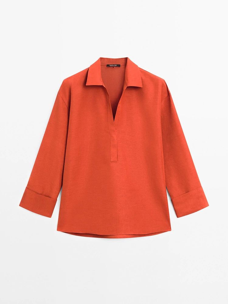 Blouse à col polo lin mélang