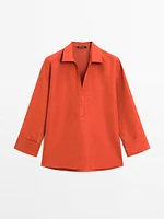 Blouse à col polo lin mélang