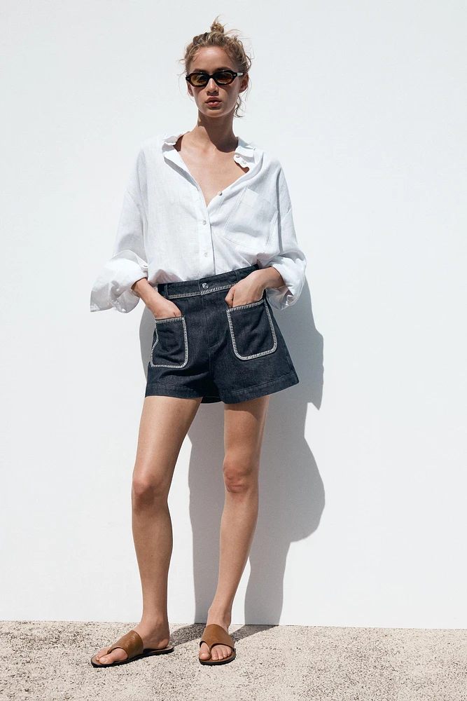Z1975 EMBROIDERED STITCH DETAIL DENIM SHORTS