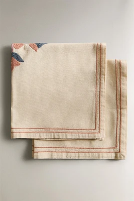 LOT SERVIETTES DE TABLE COTON BRODERIES (LOT DE 2)