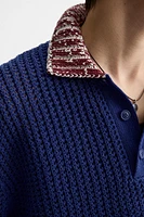 CONTRAST TEXTURED KNIT POLO SHIRT