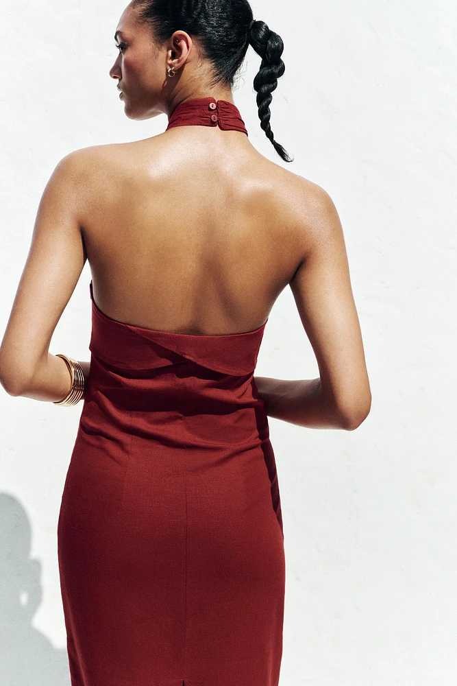 ROBE MIDI HALTER EN LIN