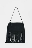 FRINGED SPLIT LEATHER MINI CROSSBODY BAG