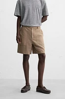 BERMUDA DÉLAVÉ EN COTON ET LIN