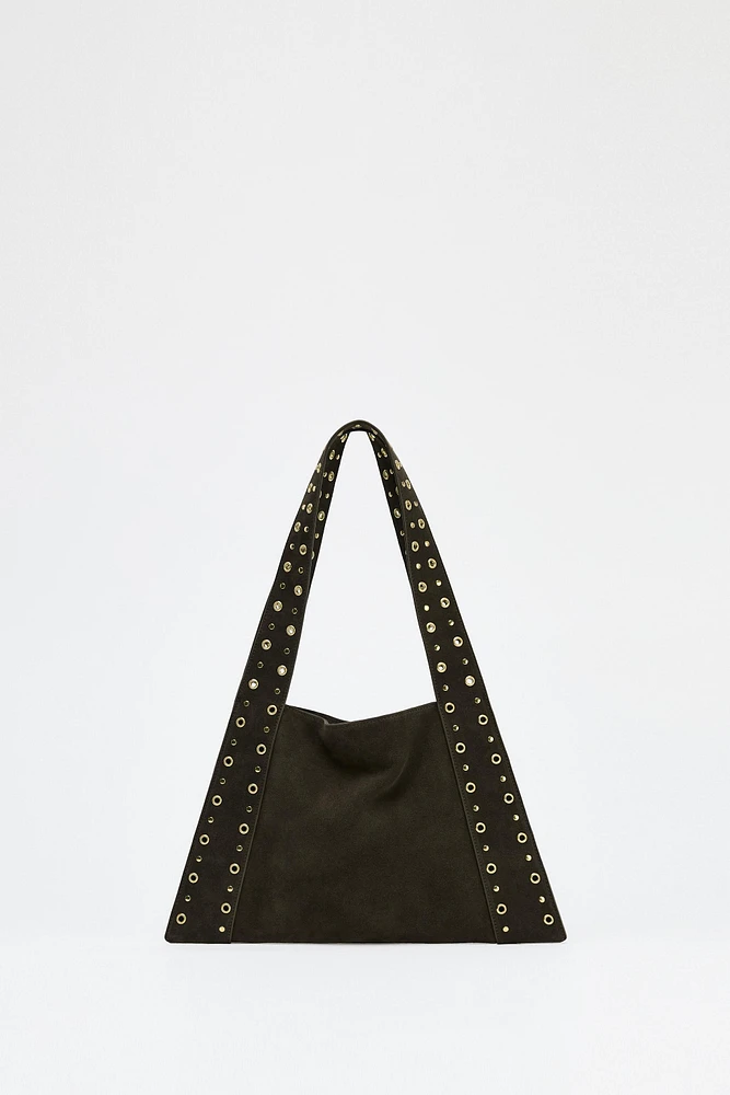 SUEDE STUDDED SHOULDER BAG