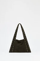 SUEDE STUDDED SHOULDER BAG