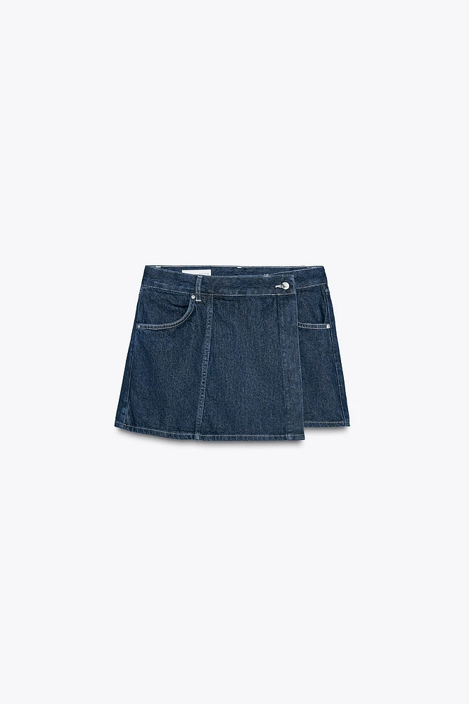 Z1975 JUPE-CULOTTE CROISÉE EN JEAN