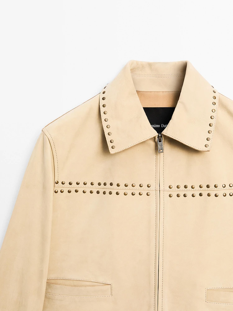 Short leather jacket with stud details
