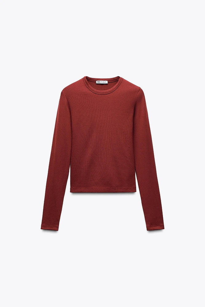 T-SHIRT COTON MODAL MANCHES LONGUES