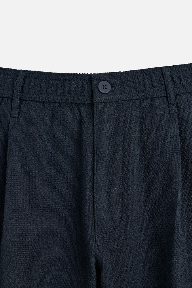 TEXTURED PLEATED PANTS