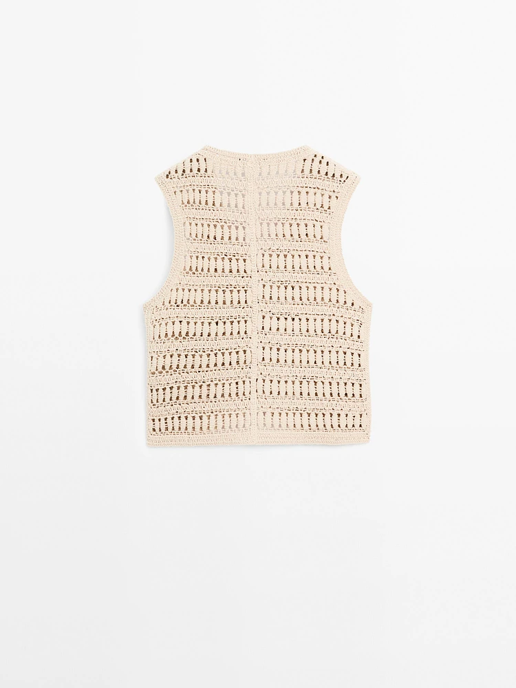 Embellished crochet knit vest