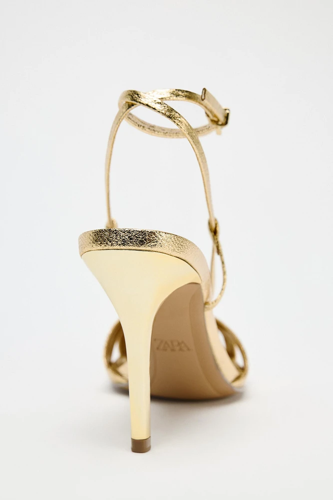 METALLIC EFFECT STRAPPY HEELED SANDALS