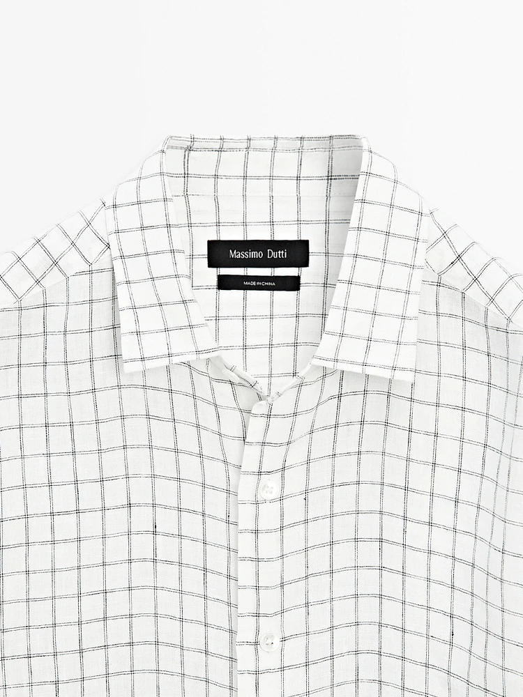 Chemise lin regular fit à carreaux