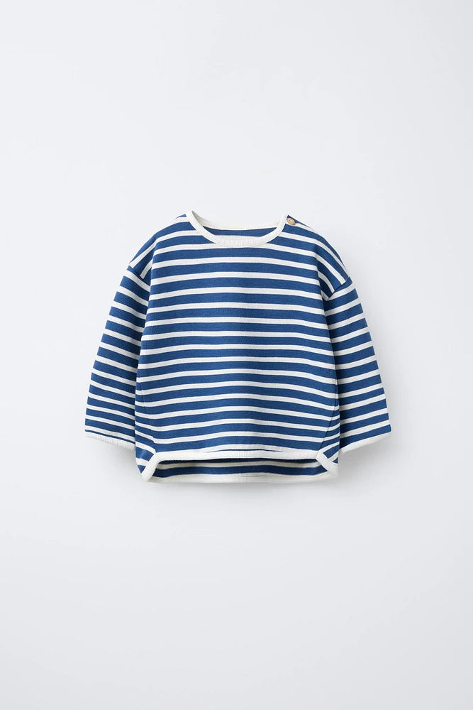 WOVEN STRIPE SWEATSHIRT