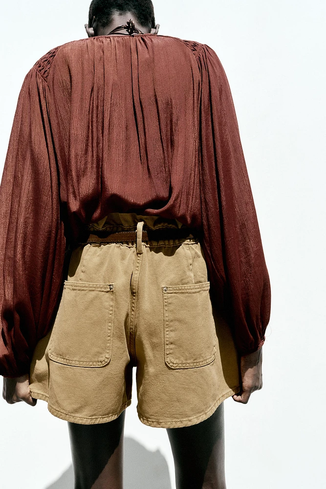 Z1975 DENIM PAPERBAG BELTED SHORTS