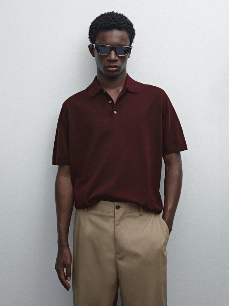 Short sleeve cotton knit polo shirt