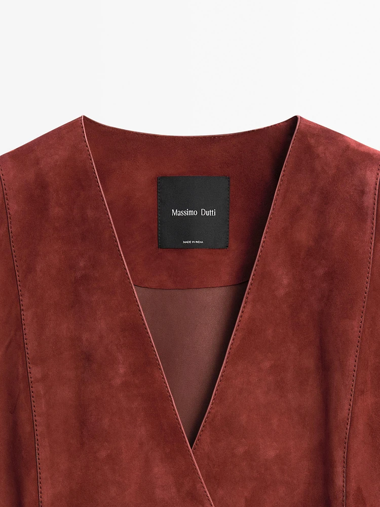 Kimono cache-cœur en cuir et daim