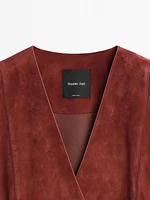 Kimono cache-cœur en cuir et daim