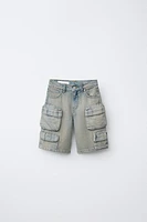 BERMUDA EN DENIM EFFET DÉLAVÉ MULTICARGO