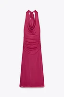 DRAPED HALTER TULLE DRESS