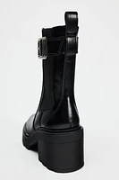 BUCKLED HIGH HEELED CHELSEA ANKLE BOOTS