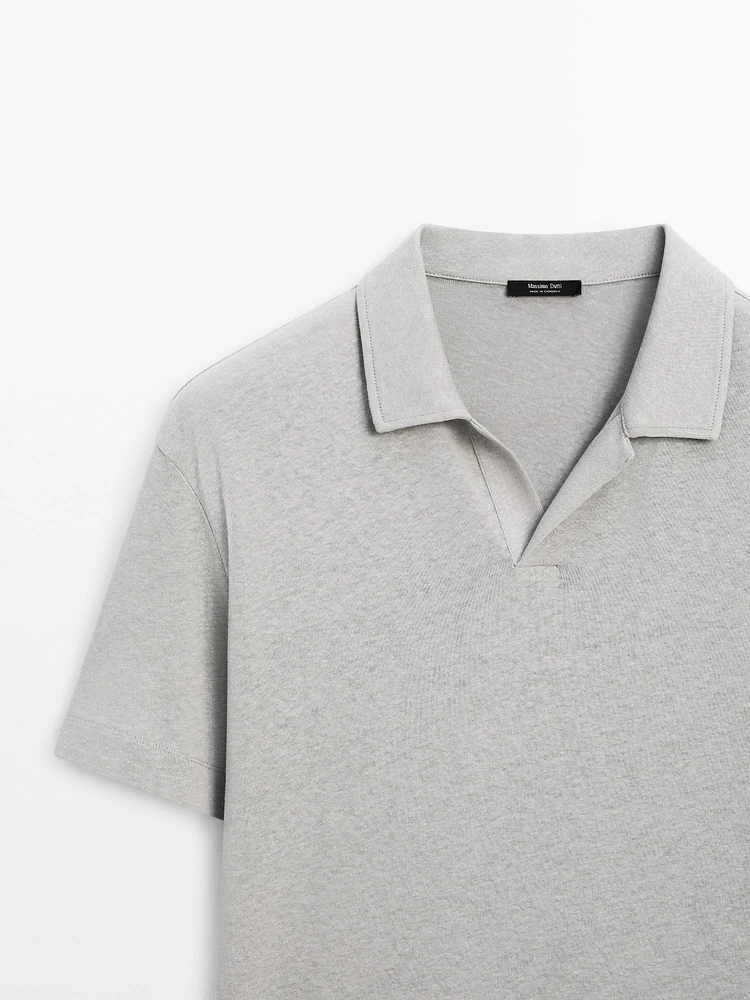 Linen blend short sleeve polo shirt