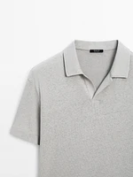 Linen blend short sleeve polo shirt