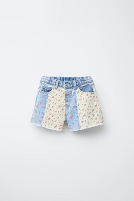 BERMUDA EN JEAN PATCHWORK FLEURS