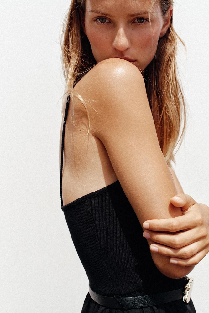 BELTED COMBINATION MIDI DRESS