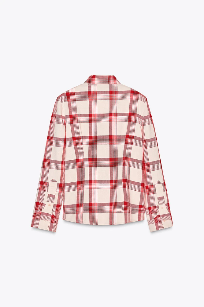 PLAID SHOULDER PAD SHIRT ZW COLLECTION