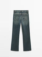 High-waist boot-cut cotton blend jeans