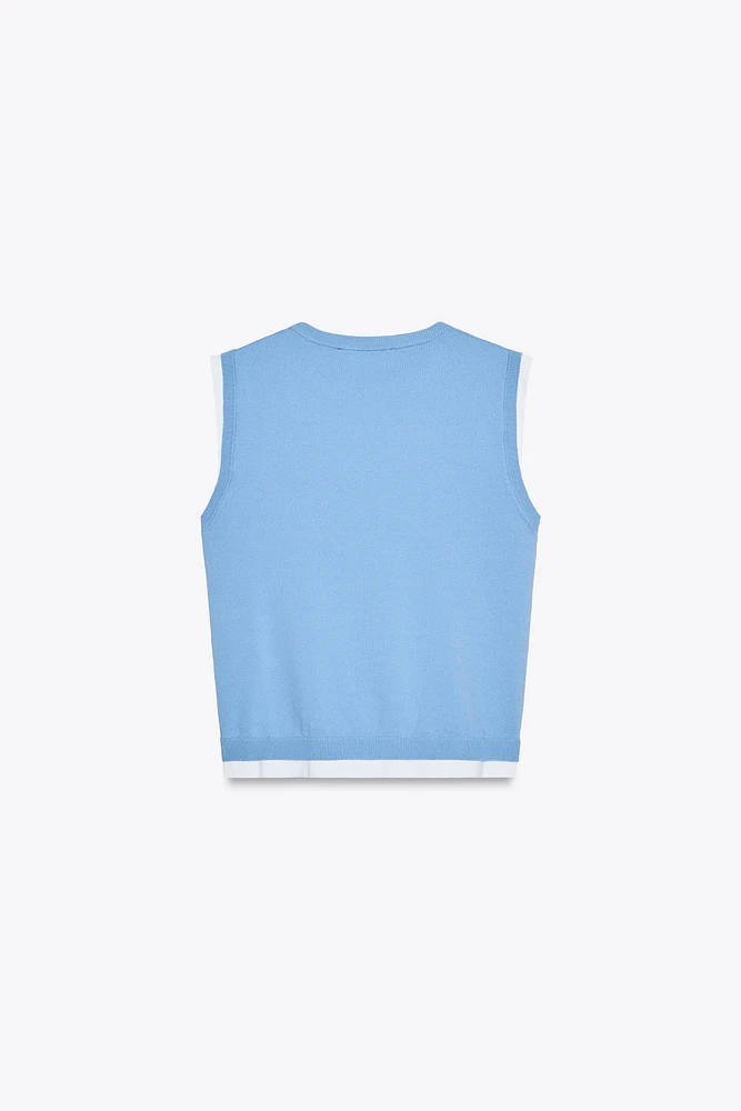 DOUBLE LAYER TRIM KNIT TOP