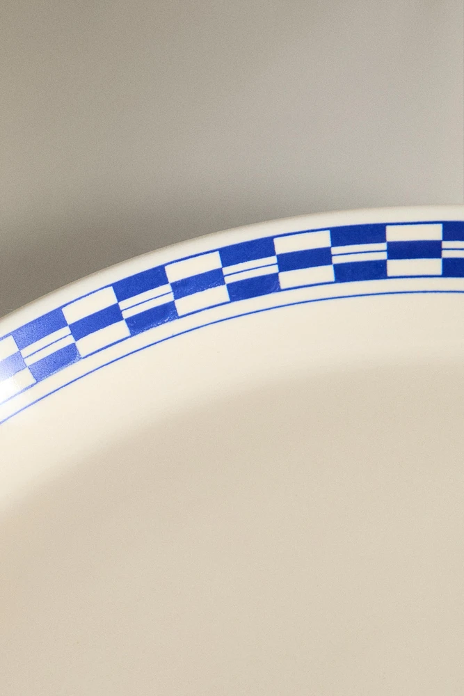 ASSIETTE PLATE CÉRAMIQUE BORD CARREAUX