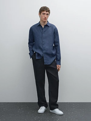 Slim-fit striped 100% linen shirt